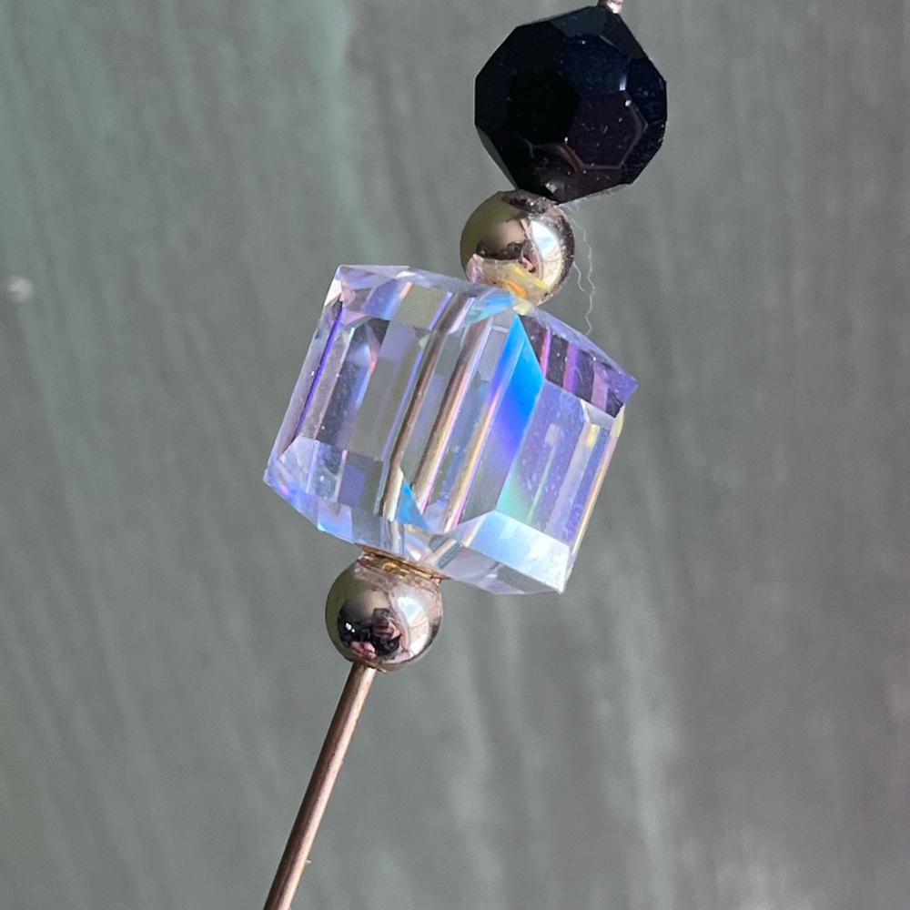 Vintage Aurora Borealis Hat Pin – Faceted Crystal Stickpin, 4”